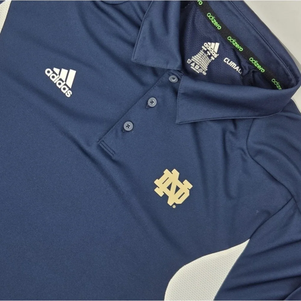 Notre Dame Fighting Irish Polo Shirt Mens Large Blue Golf‎ Adidas Climalite NCAA